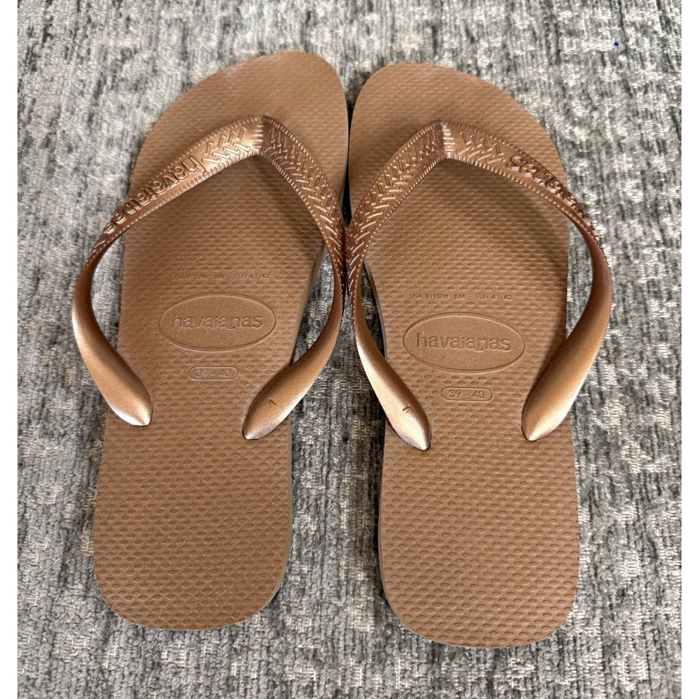 Havaianas Flip Flops Women's 9/10 Bronze Rubber Summer Slip Resistant